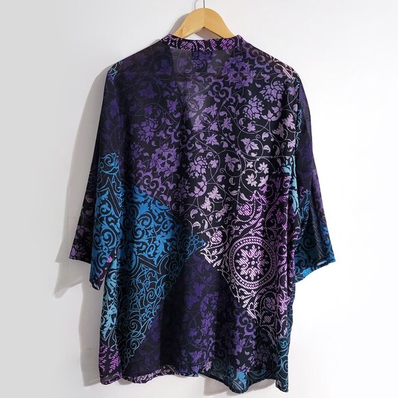Maggie Barnes Womens Long Sleeve Toggle Button Tunic Size 1X Purple Floral Artsy - Picture 2 of 8